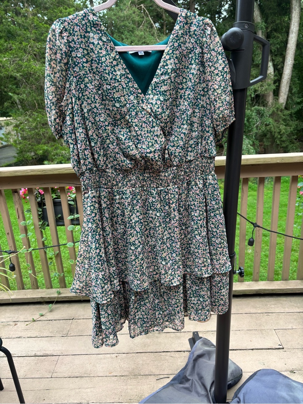 Floral Tiered V-Neck Women’s Dress - Green